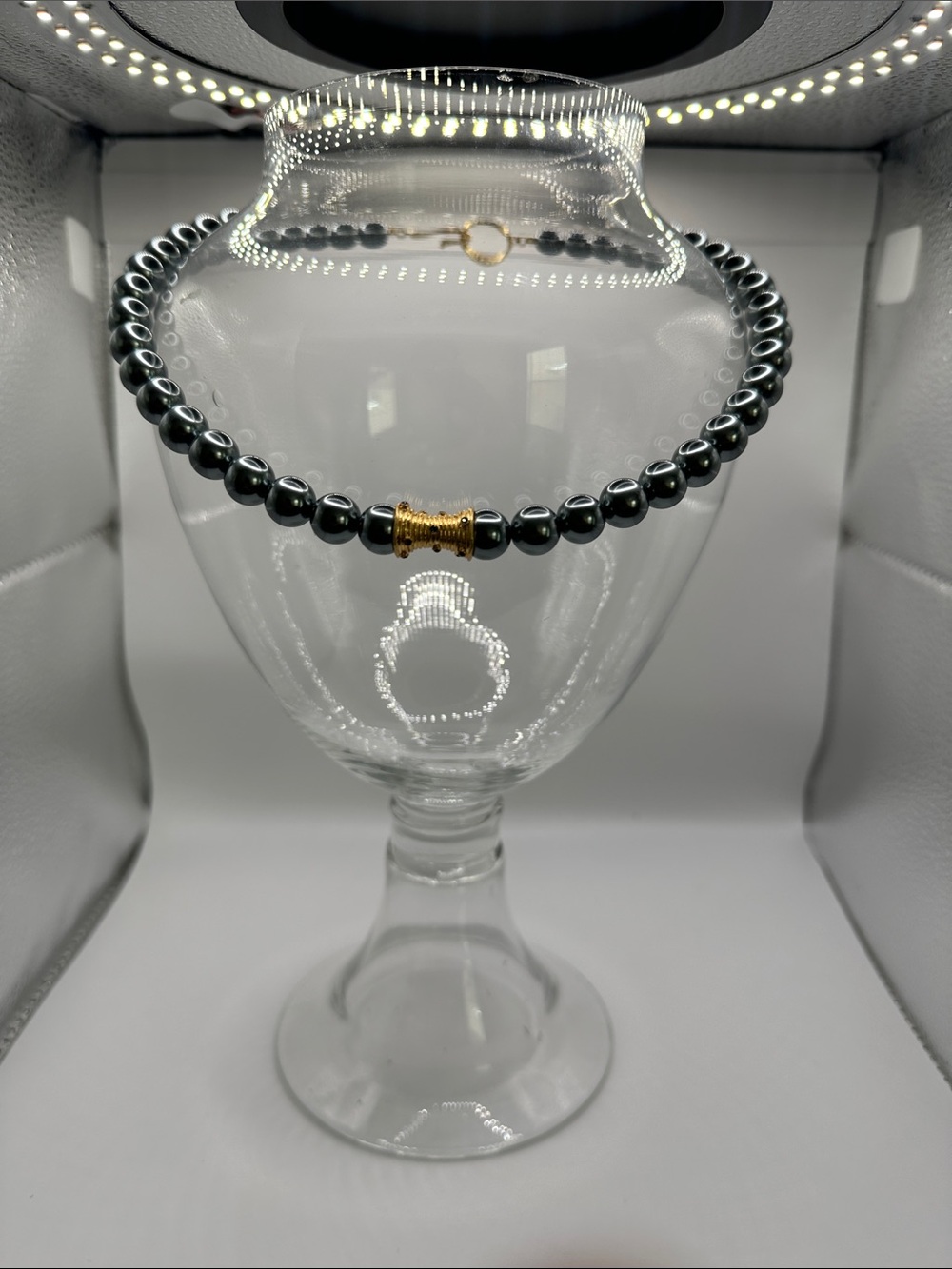Gold Accent Black Hematite Bead Necklace by